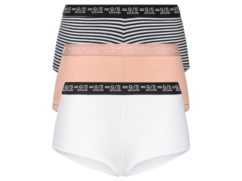 Drei Paar Unterhosen von bys.oliver: gestreift, rosa und weiß.