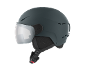 Dunkelgrauer Skihelm mit Visier und Kinnriemen