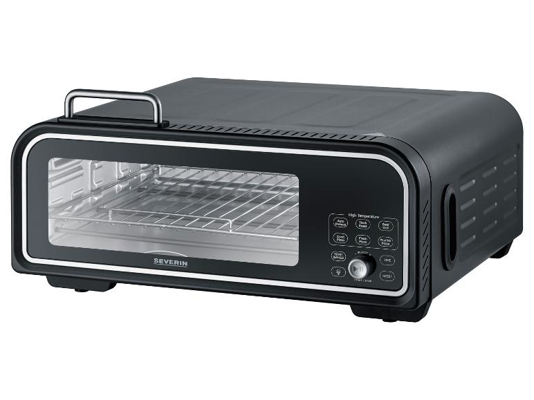 Schwarzer Severin Toasterofen mit digitalen Bedienelementen und klarer Glastür