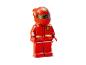 LEGO Ferrari Rennfahrer-Minifigur in rotem Anzug und Helm.