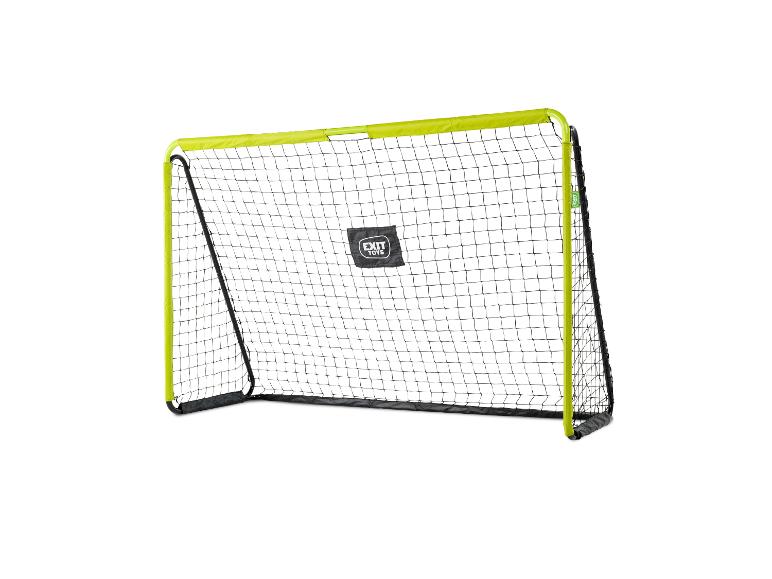 Ein tragbares EXIT Toys Fußballtor mit einem lindgrünen Rahmen und einem schwarzen Netz.