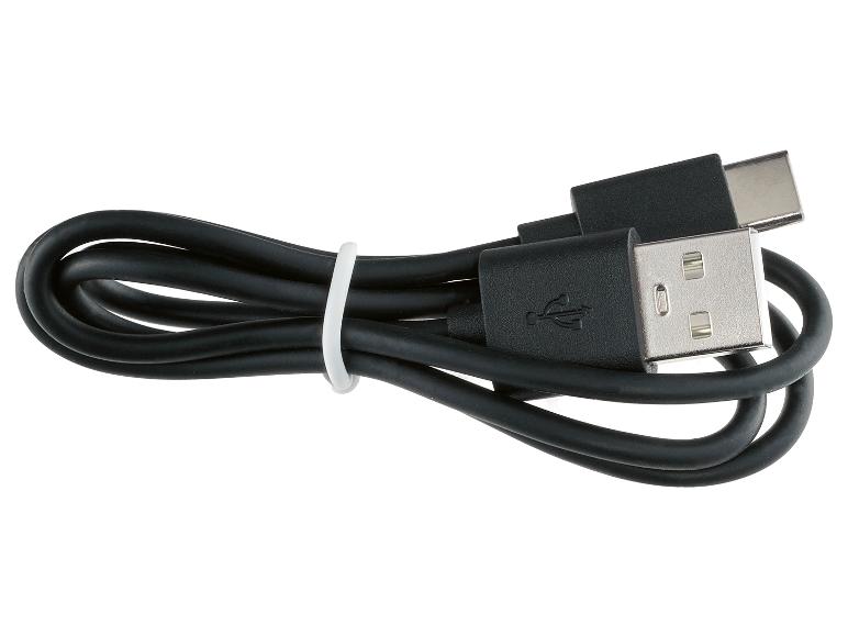 Ein schwarzes USB-Kabel mit einem USB-C-Stecker.