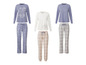 Drei Pyjama-Sets mit verschiedenen Drucken, darunter eines mit dem Text 'I need my beauty sleep'.