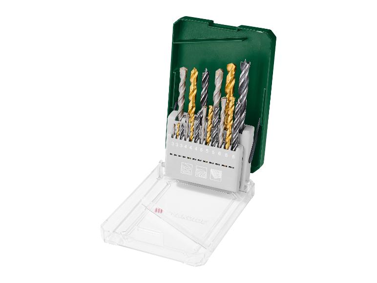 Satz Metall- und Holzbohrer in grüner Box.