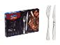 Steakbesteck-Set mit einer Box, die ein gegrilltes Steak und Gemüse zeigt.