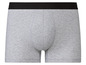Graue Boxershorts mit schwarzem Bund.