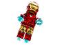 Rote und goldene LEGO Iron Man Minifigur mit blauen Antriebseffekten.