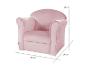 Rosa Kindersessel mit Maßen: 43 cm Höhe, 49 cm Breite und 39 cm Tiefe.