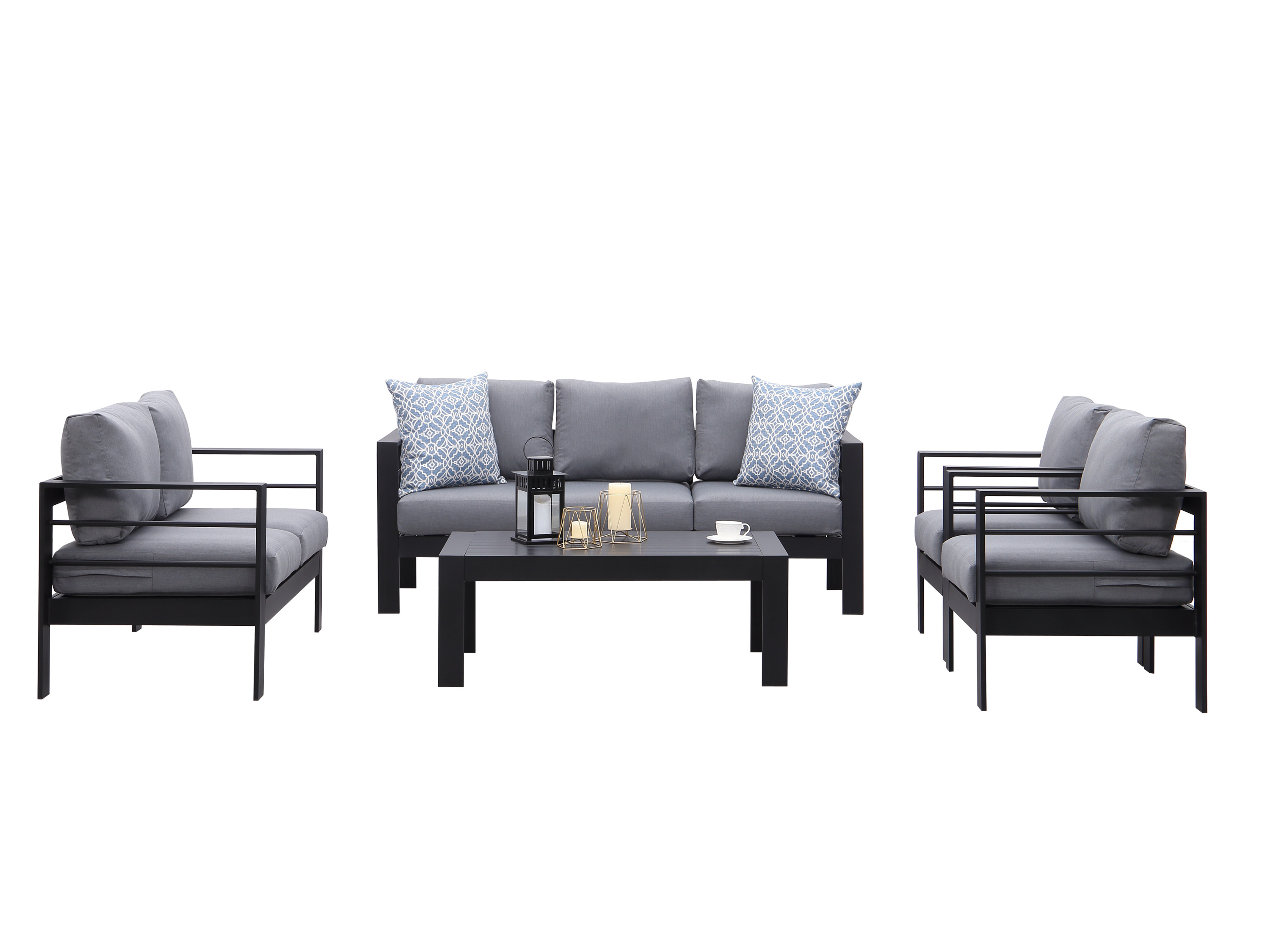 Thumbnail - MeXo Gartenmöbel Lounge-Set »Genua«, inkl. Polster (7-Sitzer, Schwarz / Dunkelgrau)