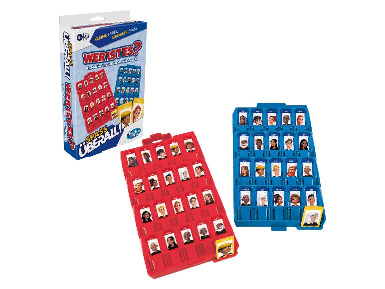 Hasbro Gaming Wer ist es? Spiel mit roten und blauen Spielbrettern.