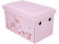 Rosa Aufbewahrungsbox mit Deckel und Waldtierzeichnungen wie Rehkitz, Igel und Eichhörnchen.