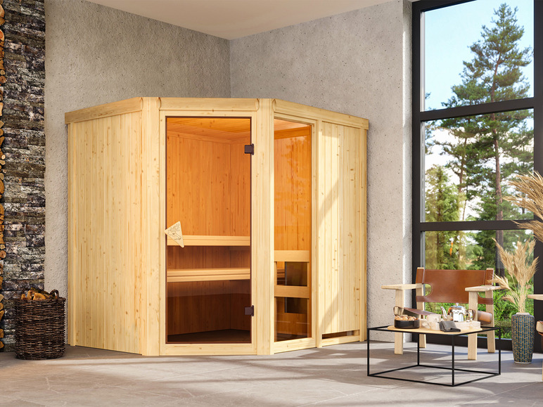 Gehe zu Vollbildansicht: Karibu Indoor-Sauna »Oslo«, mit Eckeinstieg, 9 kW Ofen - Bild 42