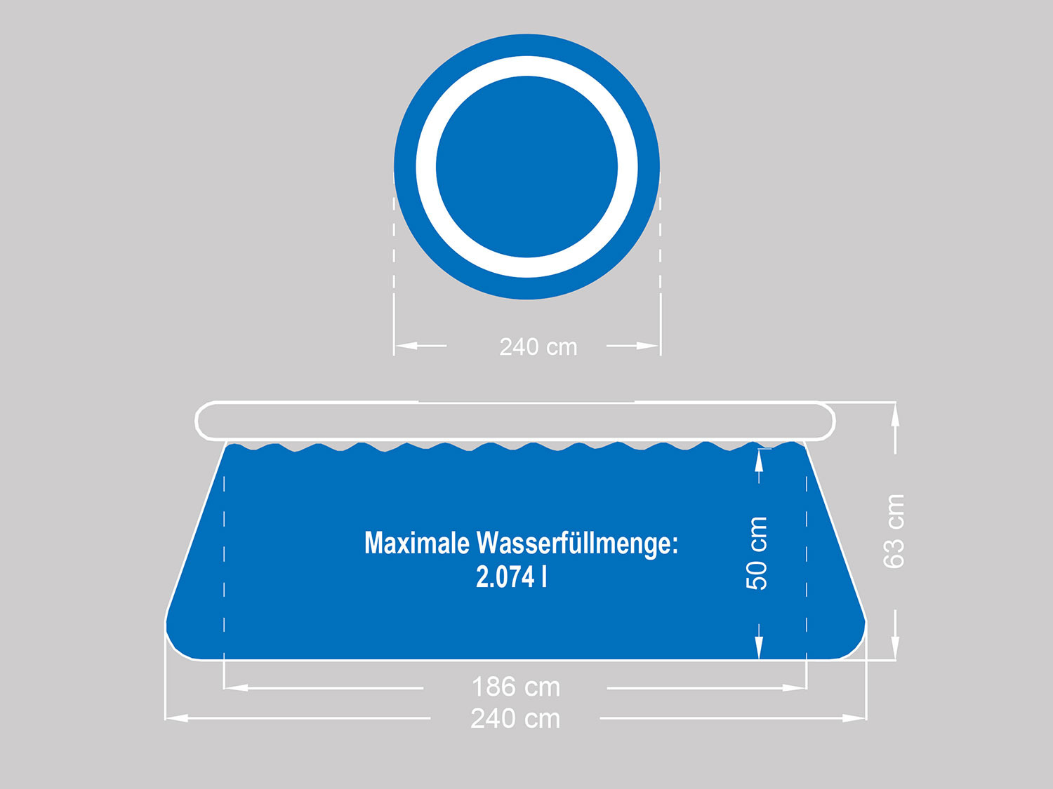 CRIVIT Quick-up-Pool, Ø 240 x H 63 cm, inkl. Filterpum…