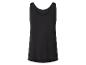 Schwarzes Damen-Tanktop mit Rundhalsausschnitt und breiten Trägern.
