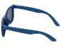 Blaue Sonnenbrille mit grauen Gläsern, von oben gesehen.