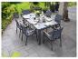 Esstischgruppe für den Außenbereich: grauer Tisch und Stühle