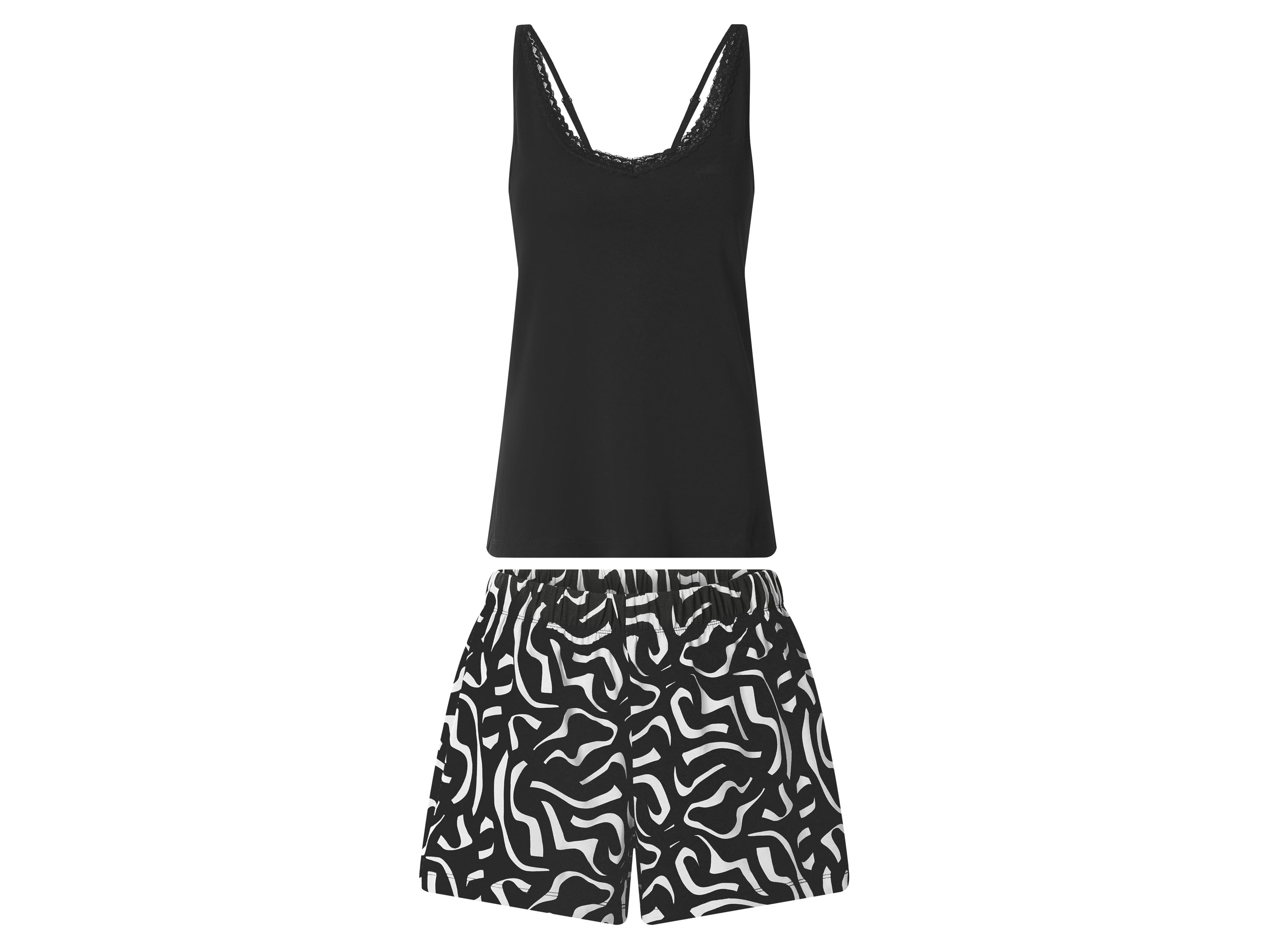 ESMARA® Damen Shorty Pyjama (Schwarz, XS(32/34))