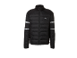 Schwarze Herren-Steppjacke mit reflektierenden Streifen und kleinem Logo auf der Brust.