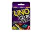 Uno Flip Kartenspielbox, mit Text und Bildern der Karten.