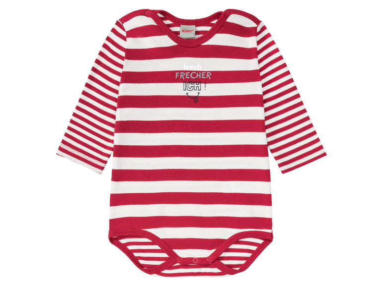 Rot-weiß gestreiftes Babybody von Kanz mit 'frech, frecher, ich' Schriftzug