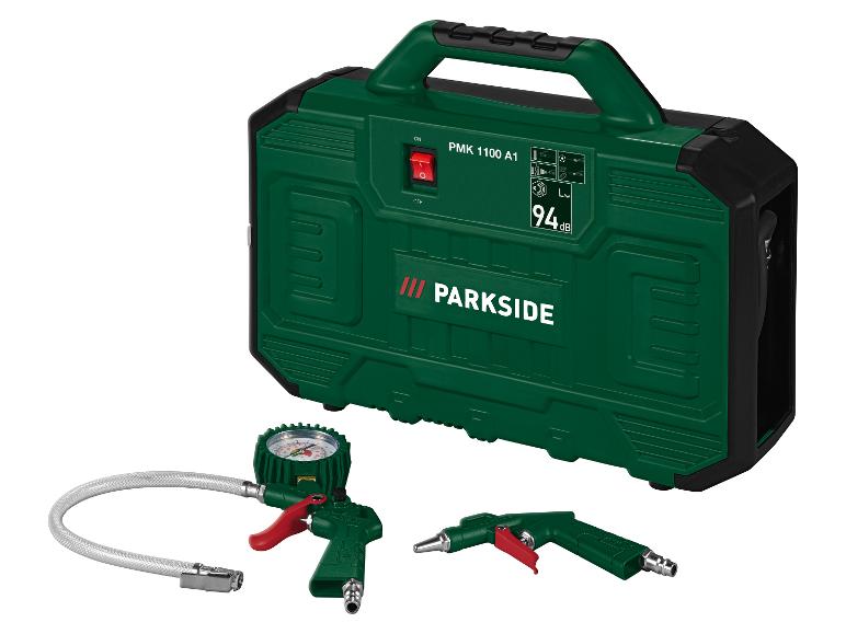 Parkside PMK 1100 A1 tragbarer Luftkompressor mit Zubehör.