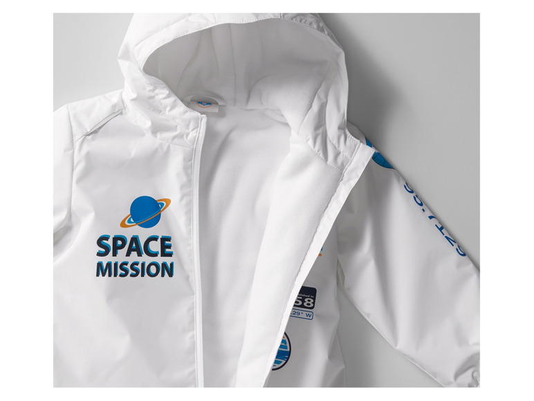 Weiße Jacke mit Kapuze mit 'Space Mission' Logo