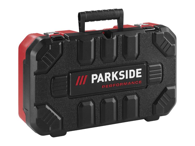 Schwarzer und roter Werkzeugkoffer mit Markenlogo.