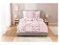 Rosa Bettwäsche im Patchwork-Design mit Blumen und Spitze.