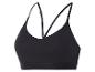 Schwarzer Sport-BH mit dünnen Trägern und Logoband am unteren Saum.