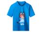 Blaues Kinder-T-Shirt mit kurzen Ärmeln und einem Hundemotiv mit Brille.