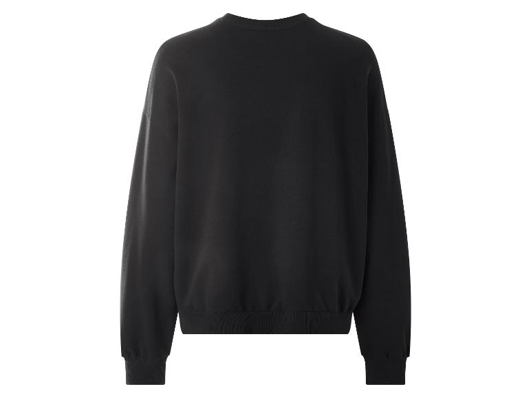 Schwarzes Langarm-Sweatshirt mit Rundhalsausschnitt, Rückansicht.