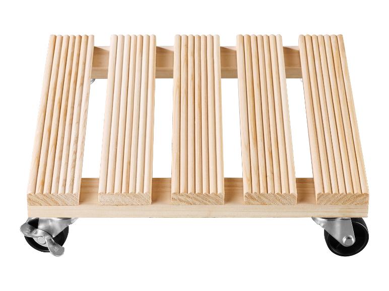Pflanzenroller aus Holz mit Rollen und Bremsen