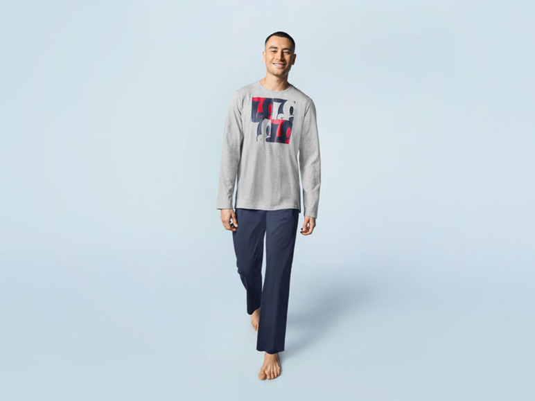 Gehe zu Vollbildansicht: Herren Pyjama mit Print aus reiner Baumwolle - Bild 10