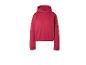 Roter Hoodie mit elastischem Saum und Bündchen.