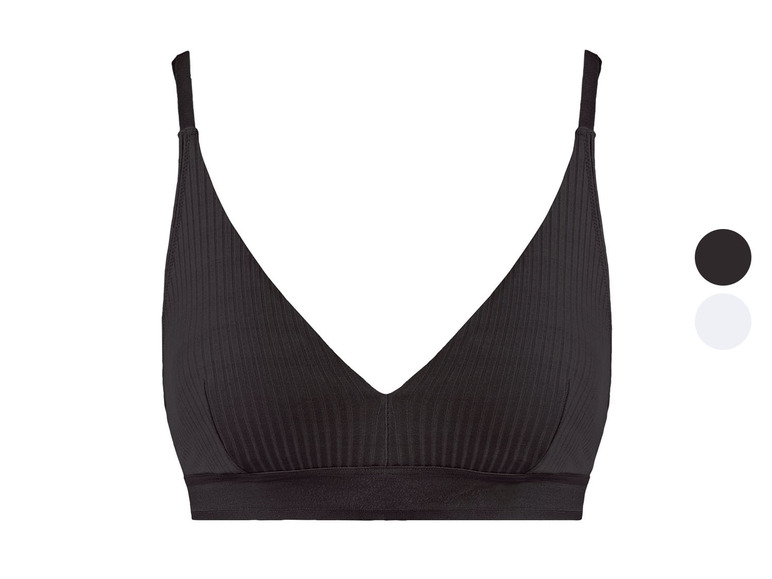 Schwarzer, gerippter BH mit V-Ausschnitt.