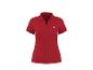 Rotes Damen-Poloshirt mit kurzen Ärmeln und einem kleinen Muschelemblem.