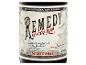 Etikett für gewürzten Rum mit der Aufschrift „Remedy Spiced Rum“ und „Once Forbidden, Now Reborn“.