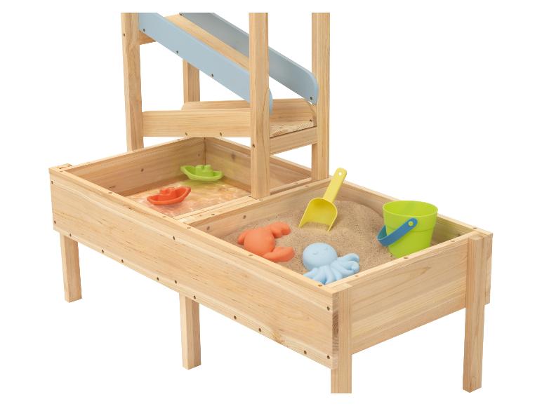 Holz-Spielzeugtisch für Sand und Wasser, mit Rutsche und Strandspielzeug
