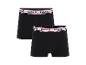 Zwei schwarze Reebok Boxershorts mit weißem und rotem Bund.