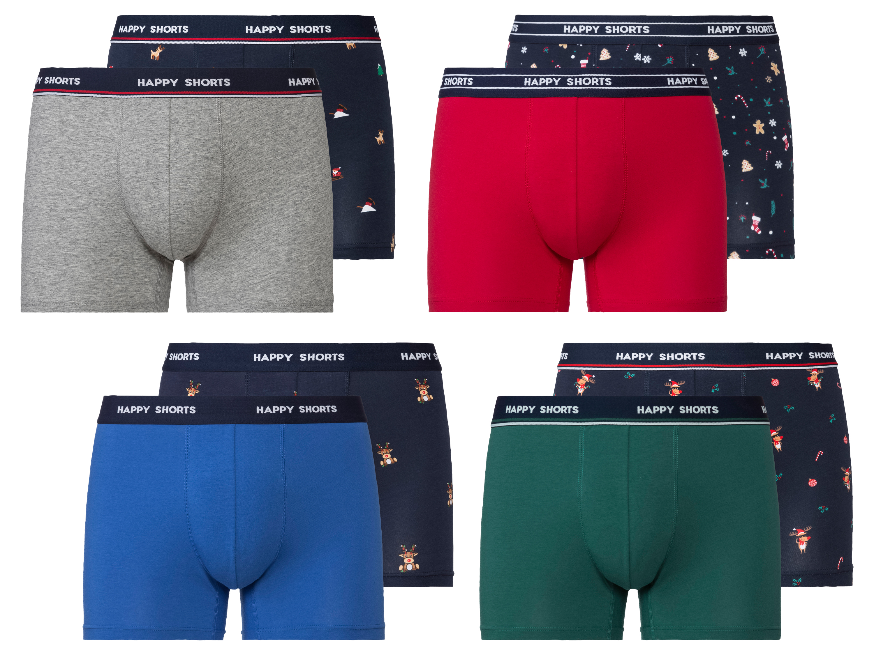 Happy Shorts Herren Boxershorts, 2 Stück, weihnachtliche Motive