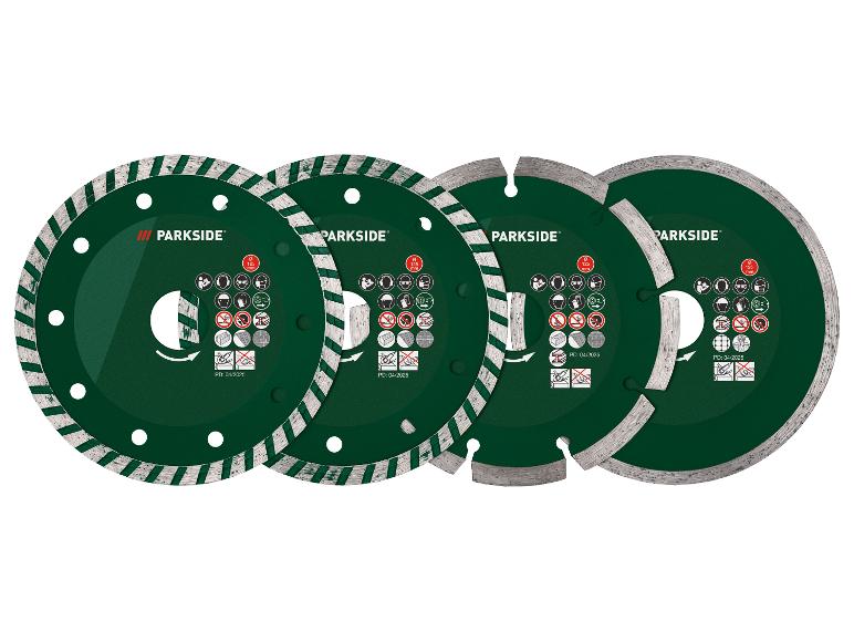Vier Parkside Diamanttrennscheiben für verschiedene Materialien