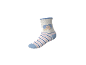 Weiße Socke mit rosa und blauen Streifen und einer Prinzessinnen-Illustration.