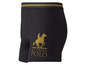 Schwarze Boxershorts von U.S. Grand Polo mit einem Reiter auf einem Pferd.