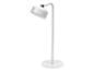 Weiße moderne Stehlampe mit Metallsockel und einem Kopf mit Ein-/Ausschalter.