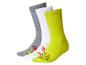 Dreierpack Grinch-Socken: grau, weiß und neongrün.