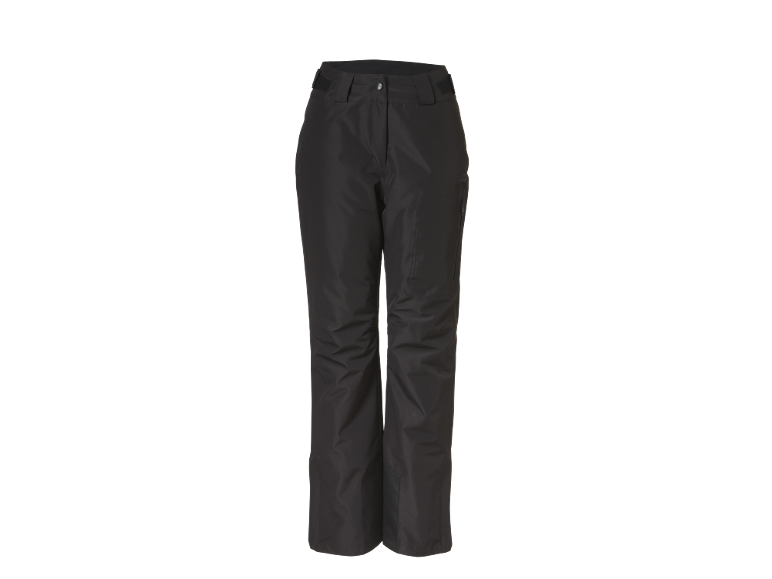 Schwarze wasserdichte Skihose mit verstellbarem Bund und Reißverschlusstasche.