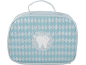 Hellblaue Kulturtasche mit weißem Rautenmuster und glänzendem Zahnlogo.