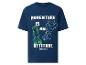Blaues Kurzarm-T-Shirt mit „ADVENTURE IS AN ATTITUDE“-Schriftzug und pixeligen Charakteren