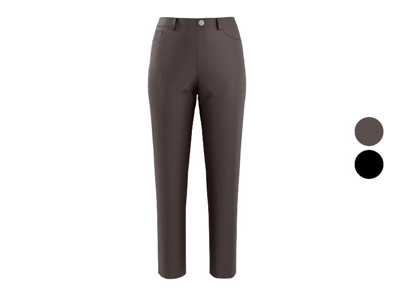 Dunkelbraune Damenhose mit zwei Farbkreisen daneben.