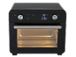 Schwarzer Heißluftfritteusen-Ofen mit Digitalanzeige, die 190°C und 30 Minuten anzeigt.
